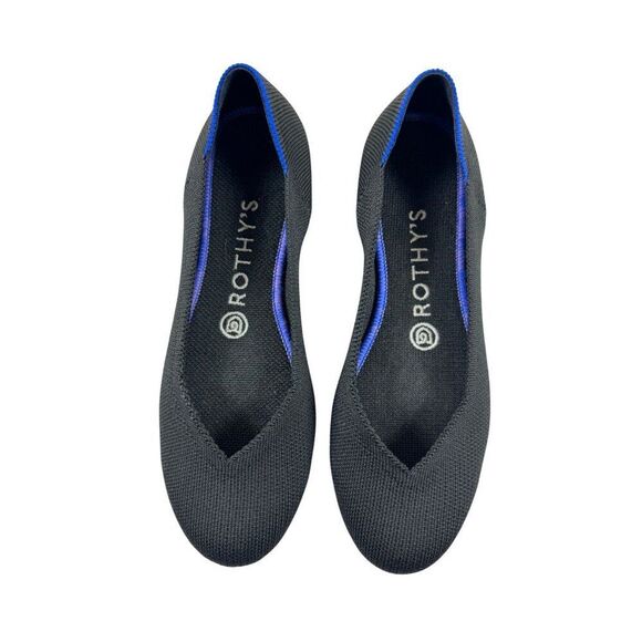 Rothy's the Flat Round Toe Knit Shoes Black Solid Womens 7 Washable Slip Ons - Picture 1 of 12